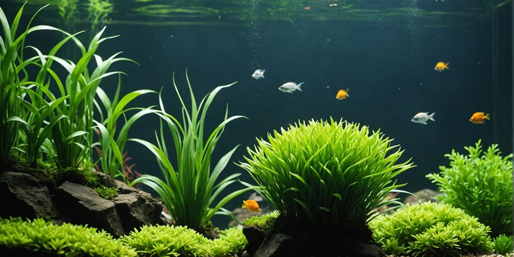 Aquarium with easy-to-care-for aquatic plants for beginners.