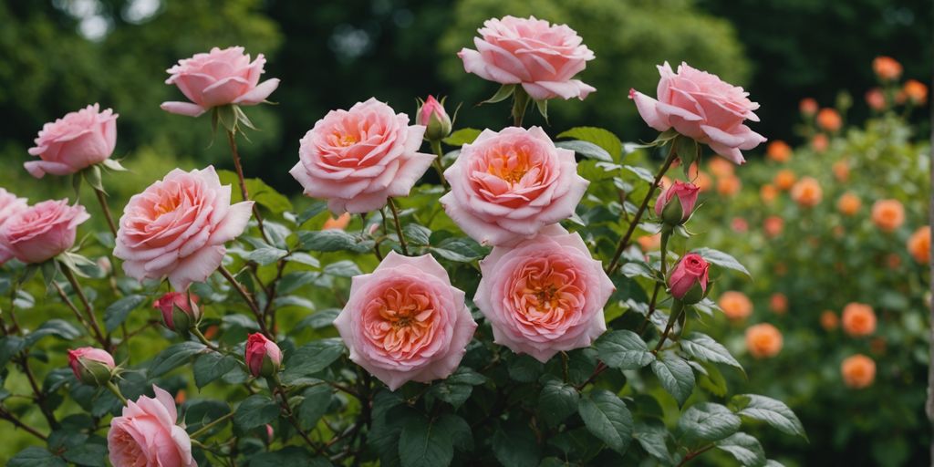 Healthy roses in a garden with proper care